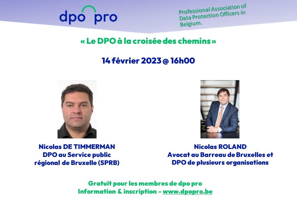 Opname & presentatie « le DPO à la croisée des chemins” door Nicolas DE TIMMERMAN & Nicolas ROLAND